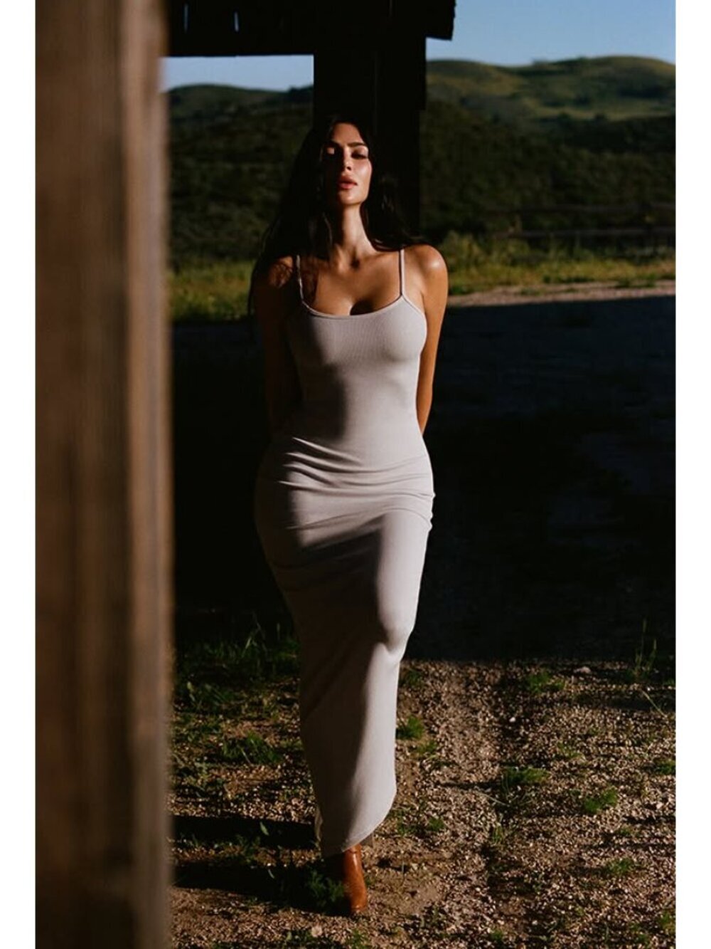 SKIMS Cotton Rib Maxi Dress in Stone Size Small